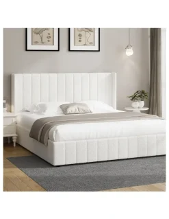 Oikiture Oikiture Bed Frame Gas Lift Base King Size Boucle Fabric