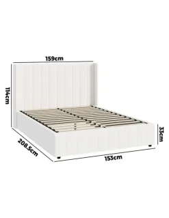 Oikiture Oikiture Bed Frame Gas Lift Base Queen Size Boucle Fabric