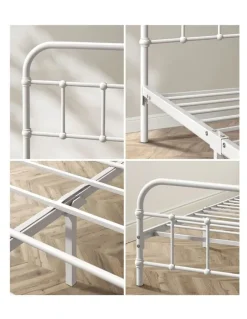 Oikiture Oikiture Bed Frame Metal Bed Base Queen Size Bed Platform White