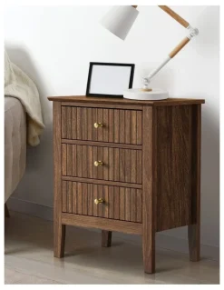 Oikiture Oikiture Bedside Table 3 Drawers Side End Storage Furniture Nightstand Walnut