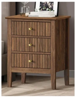 Oikiture Oikiture Bedside Table 3 Drawers Side End Storage Furniture Nightstand Walnut