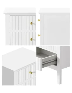 Oikiture Oikiture Bedside Table 3 Drawers Nightstand White