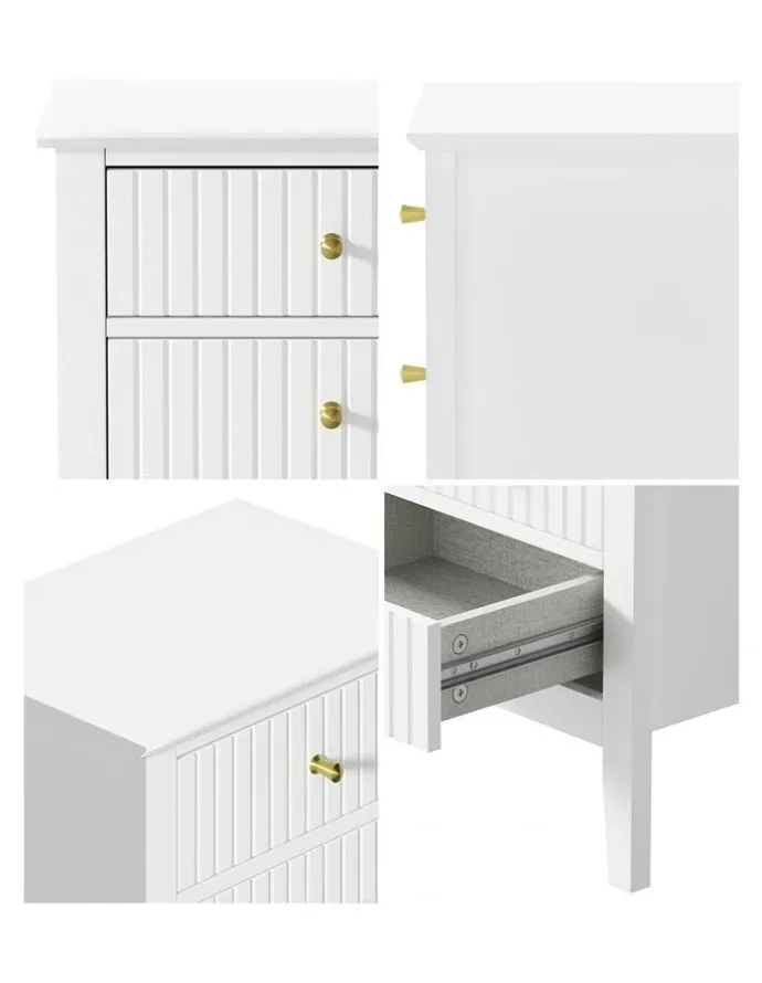 Oikiture Oikiture Bedside Table 3 Drawers Nightstand White