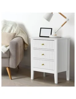 Oikiture Oikiture Bedside Table 3 Drawers Nightstand White