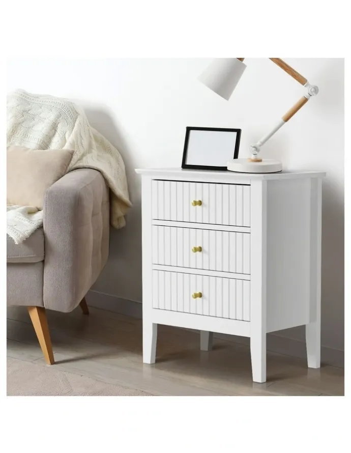 Oikiture Oikiture Bedside Table 3 Drawers Nightstand White