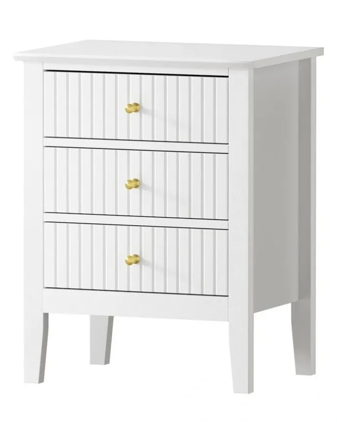 Oikiture Oikiture Bedside Table 3 Drawers Nightstand White