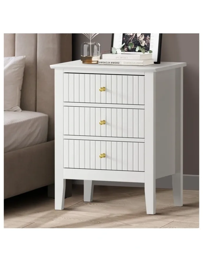 Oikiture Oikiture Bedside Table 3 Drawers Nightstand White