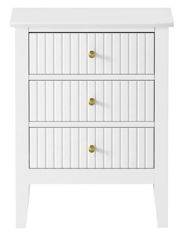 Oikiture Oikiture Bedside Table 3 Drawers Nightstand White