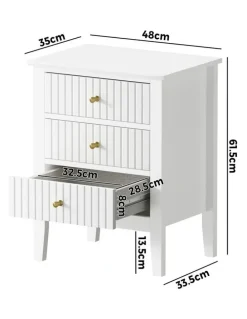 Oikiture Oikiture Bedside Table 3 Drawers Nightstand White
