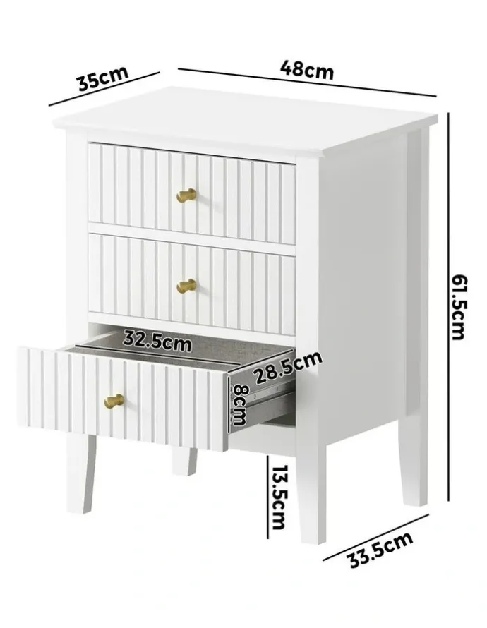 Oikiture Oikiture Bedside Table 3 Drawers Nightstand White