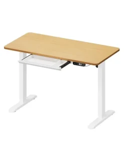 Oikiture Oikiture 120CM Electric Standing Desk with Drawer Height Adjustable White & Oak