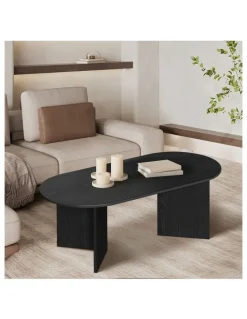 Oikiture Oikiture Coffee Table Sofa End Table Oval Side Cafe Desk Timber Black