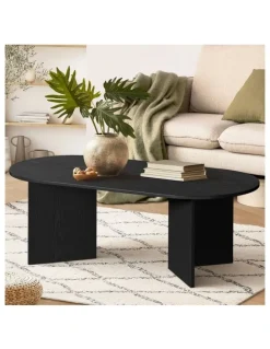 Oikiture Oikiture Coffee Table Sofa End Table Oval Side Cafe Desk Timber Black