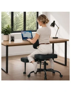 Oikiture Oikiture Cross Legged Office Chair with Wheels Swivel Adjustable Height Black