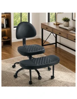 Oikiture Oikiture Cross Legged Office Chair with Wheels Swivel Adjustable Height Black