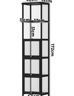 Oikiture Oikiture Display Cabinet Slim Storage 5-Tier Shelves Clear Bookcase Rack Black