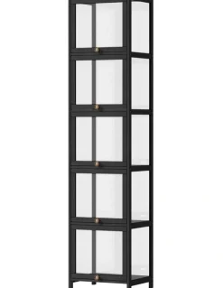 Oikiture Oikiture Display Cabinet Slim Storage 5-Tier Shelves Clear Bookcase Rack Black
