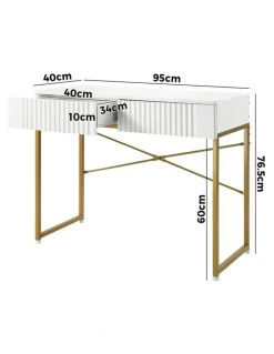 Oikiture Oikiture Dressing Table Vanity Makeup Desk 2 Drawers White and Gold