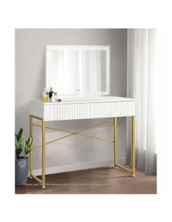 Oikiture Oikiture Dressing Table Vanity Makeup Desk 2 Drawers White and Gold