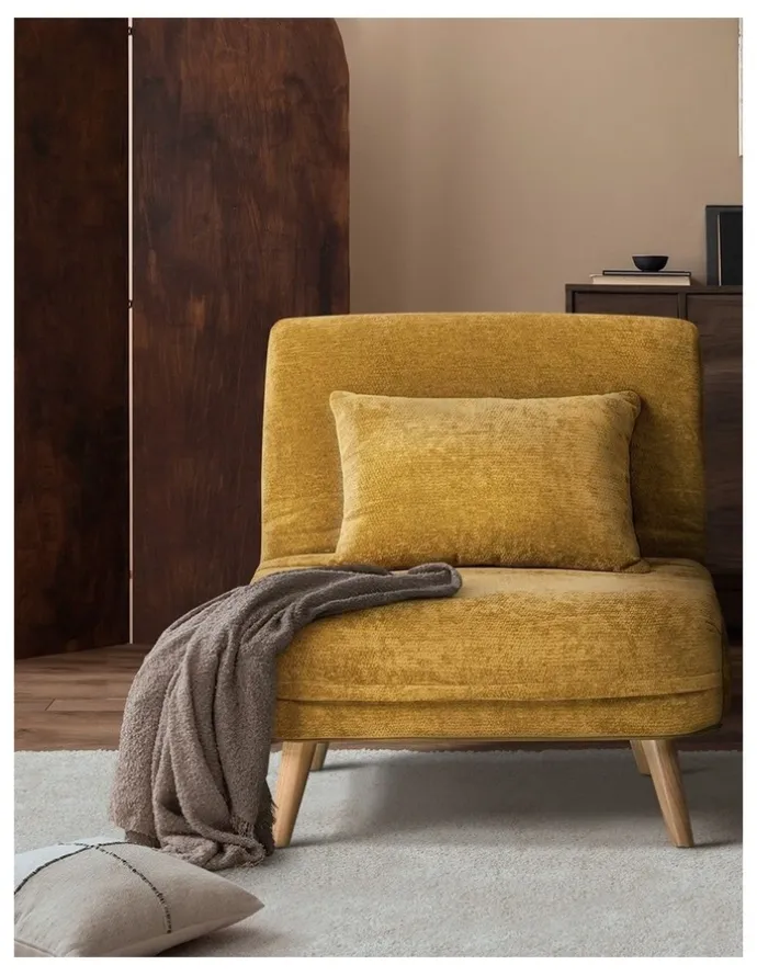 Oikiture Oikiture Folding Sofa Bed Lounge Chair Chenille Recliner Single Seat Yellow