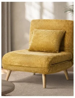 Oikiture Oikiture Folding Sofa Bed Lounge Chair Chenille Recliner Single Seat Yellow