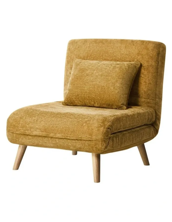 Oikiture Oikiture Folding Sofa Bed Lounge Chair Chenille Recliner Single Seat Yellow