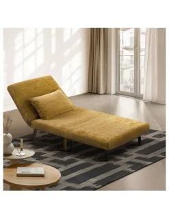 Oikiture Oikiture Folding Sofa Bed Lounge Chair Chenille Recliner Single Seat Yellow