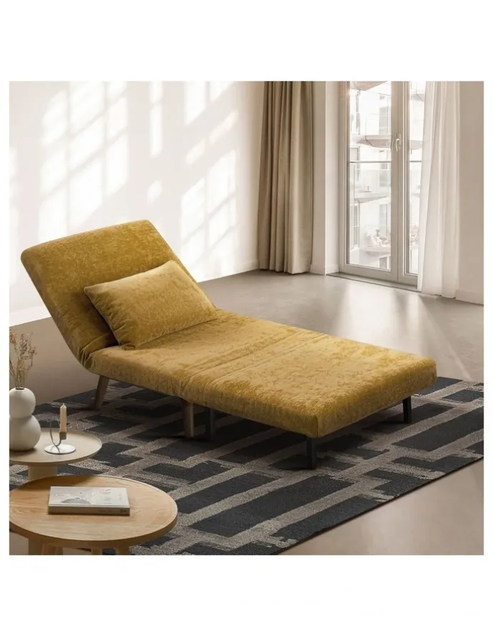 Oikiture Oikiture Folding Sofa Bed Lounge Chair Chenille Recliner Single Seat Yellow