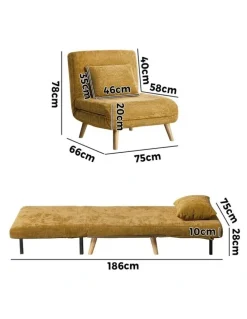 Oikiture Oikiture Folding Sofa Bed Lounge Chair Chenille Recliner Single Seat Yellow