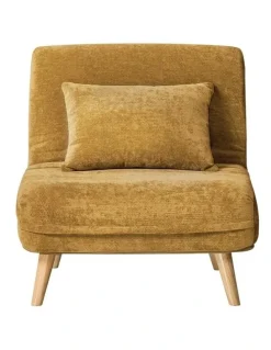 Oikiture Oikiture Folding Sofa Bed Lounge Chair Chenille Recliner Single Seat Yellow