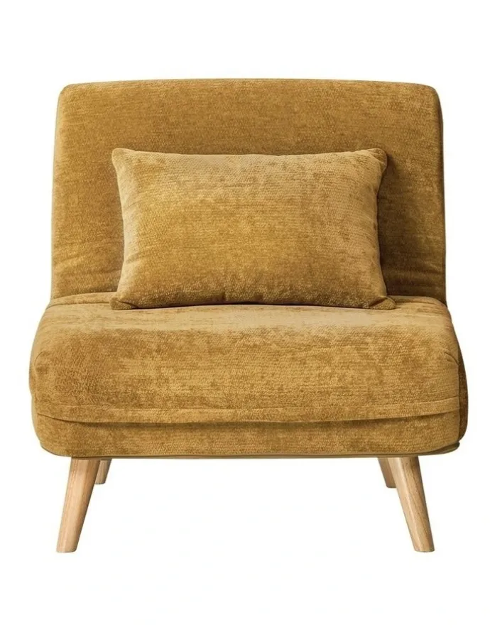 Oikiture Oikiture Folding Sofa Bed Lounge Chair Chenille Recliner Single Seat Yellow