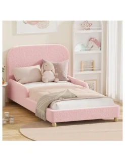Oikiture Oikiture Kids Bed Frame Single Side Guard Rails Boucle Pink