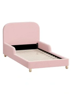 Oikiture Oikiture Kids Bed Frame Single Side Guard Rails Boucle Pink