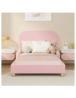 Oikiture Oikiture Kids Bed Frame Single Side Guard Rails Boucle Pink