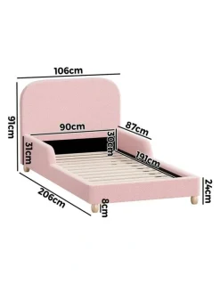 Oikiture Oikiture Kids Bed Frame Single Side Guard Rails Boucle Pink