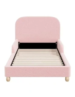 Oikiture Oikiture Kids Bed Frame Single Side Guard Rails Boucle Pink