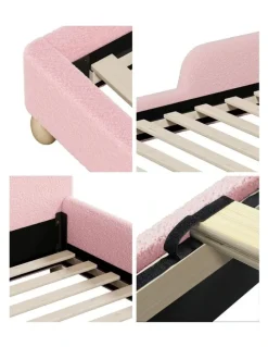 Oikiture Oikiture Kids Bed Frame Single Side Guard Rails Boucle Pink