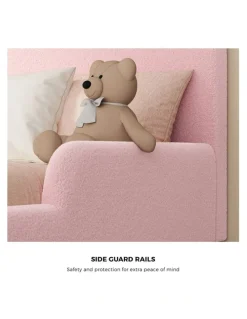Oikiture Oikiture Kids Bed Frame Single Side Guard Rails Boucle Pink