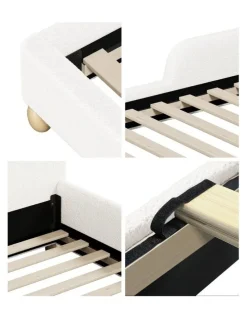 Oikiture Oikiture Kids Bed Frame Double Size Base with Side Guard Rails Boucle White