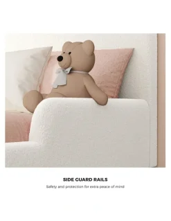 Oikiture Oikiture Kids Bed Frame Double Size Base with Side Guard Rails Boucle White