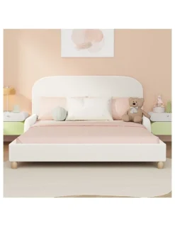 Oikiture Oikiture Kids Bed Frame Double Size Base with Side Guard Rails Boucle White