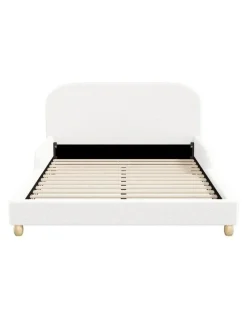 Oikiture Oikiture Kids Bed Frame Double Size Base with Side Guard Rails Boucle White