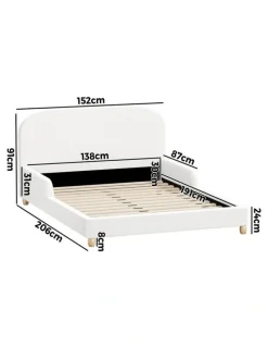 Oikiture Oikiture Kids Bed Frame Double Size Base with Side Guard Rails Boucle White