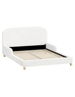 Oikiture Oikiture Kids Bed Frame Double Size Base with Side Guard Rails Boucle White