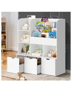 Oikiture Oikiture Kids Bookcase Toy Organiser Cabinet Bookshelf With Chest Storage