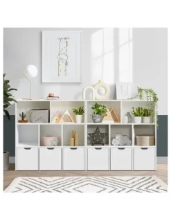 Oikiture Oikiture Kids Bookcase Toy Organiser Cabinet With Removable Box Storage White