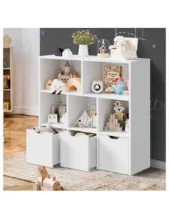 Oikiture Oikiture Kids Bookcase Toy Organiser Cabinet With Removable Box Storage White