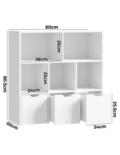 Oikiture Oikiture Kids Bookcase Toy Organiser Cabinet With Removable Box Storage White