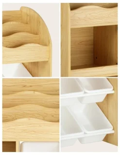 Oikiture Oikiture Kids Bookshelf 4 Bins Toy Box Storage Organiser Display Shelf