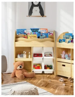 Oikiture Oikiture Kids Bookshelf 4 Bins Toy Box Storage Organiser Display Shelf